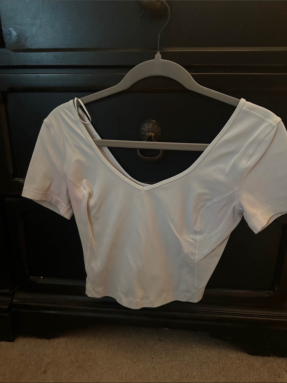 lululemon athletica White V-Neck Cropped Short Sleeve Top